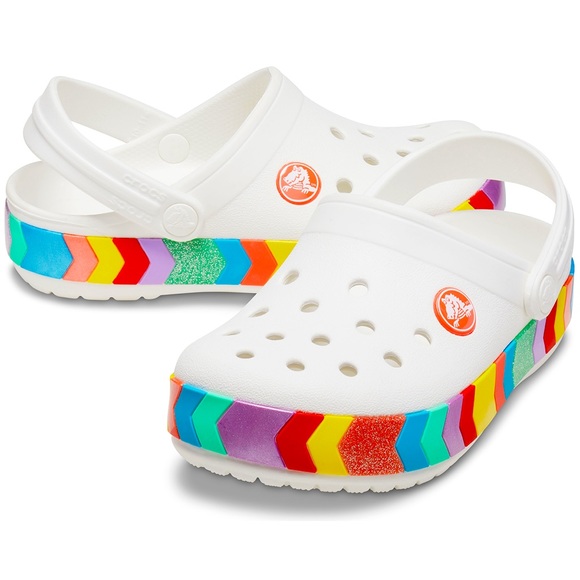 CROCS Other - Crocs Crocband Chevron Beaded Rainbow Clog White Cute Stylish Sz 8